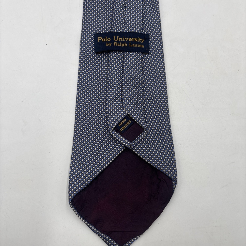 POLO UNIVERSITY Tie Vintage Ralph Lauren Necktie Blue Grey White Made In USA